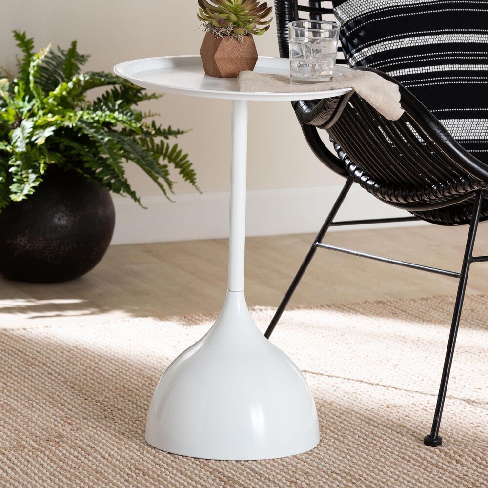 Baxton Studio Webb Patio Side Table in White, , large
