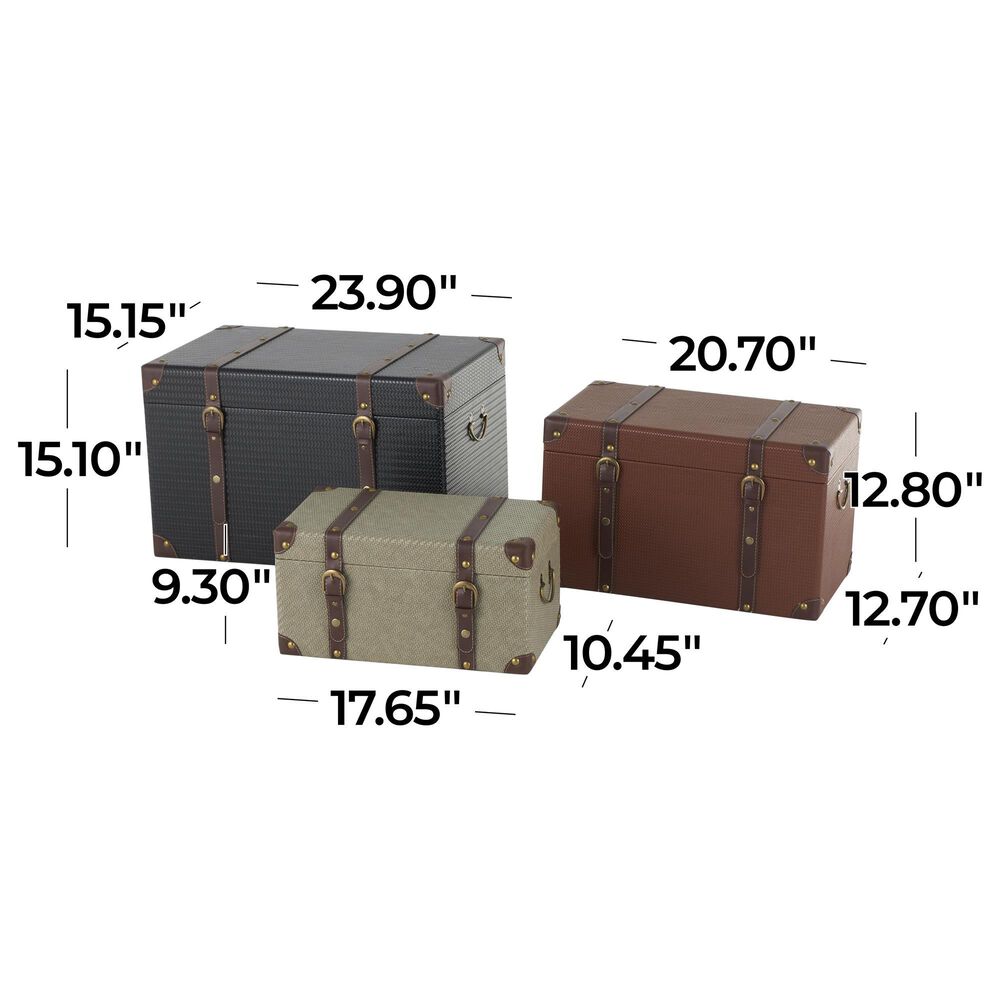 Maple and Jade 3-Piece Vintage Studded Woven Storage Decorative Trunk Set in Blue, Cream, and Maroon, , large
