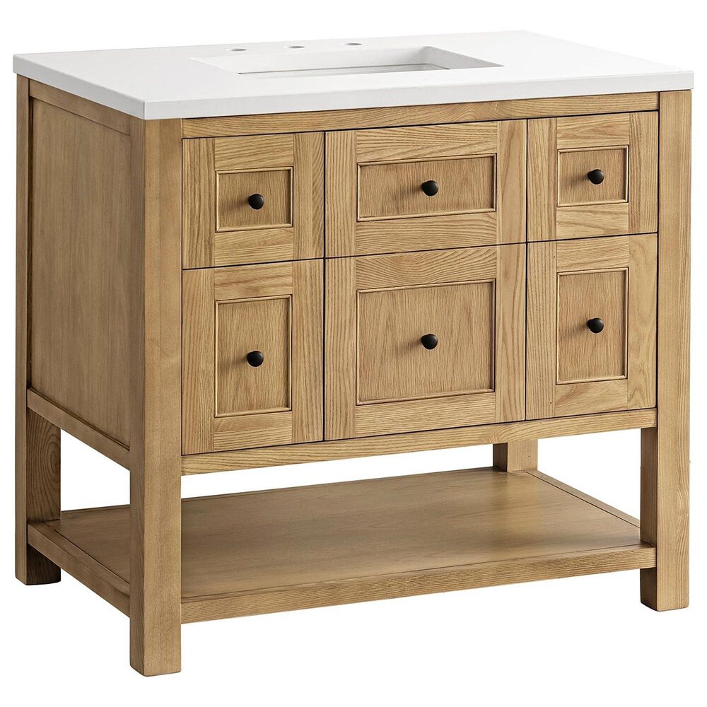James Martin Vanities Breckenridge 36" Single Bathroom Vanity in Light Natural Oak with Single Hole 3 cm White Zeus Quartz Top and Rectangular Sink, , large