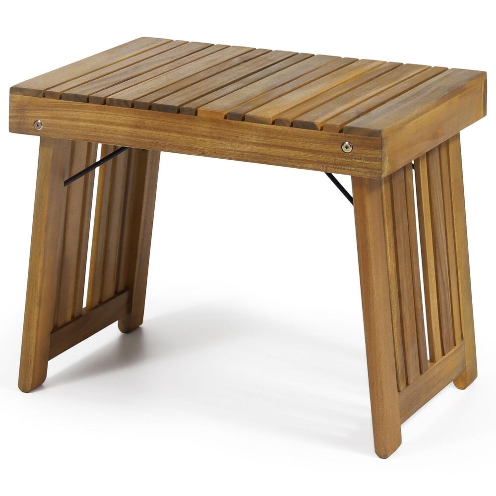 Hearth and Haven Kyoto Outdoor Folding Side Table with Slatted Top in Teak, , large