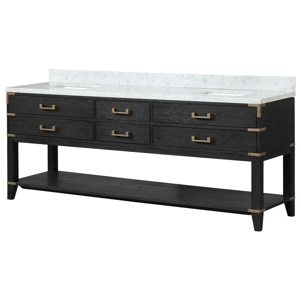 Lexora Home Norwalk 84" Double Bathroom Vanity in Black Oak with White Carrara Marble Top and Rectangular Sinks, , large