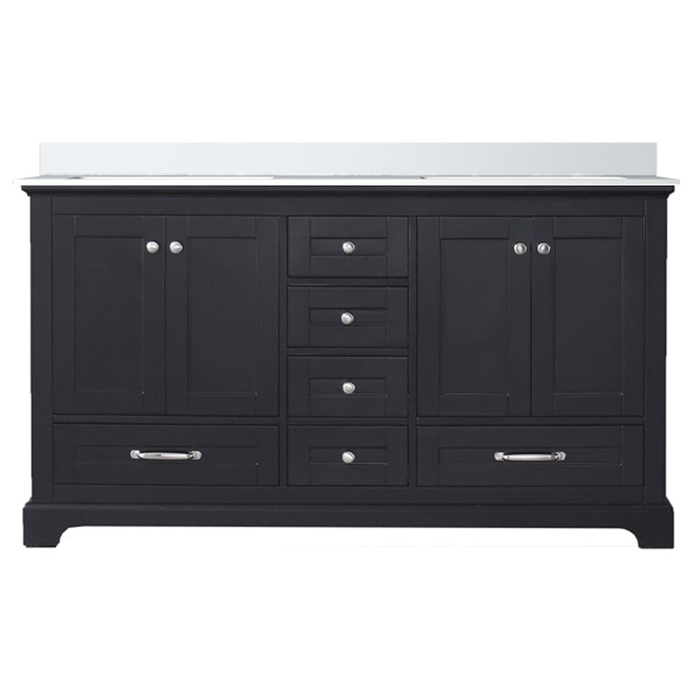 Lexora Home Dukes 60&quot; Double Bathroom Vanity in Espresso with 2 cm White Quartz Top and Rectangular Sinks, , large