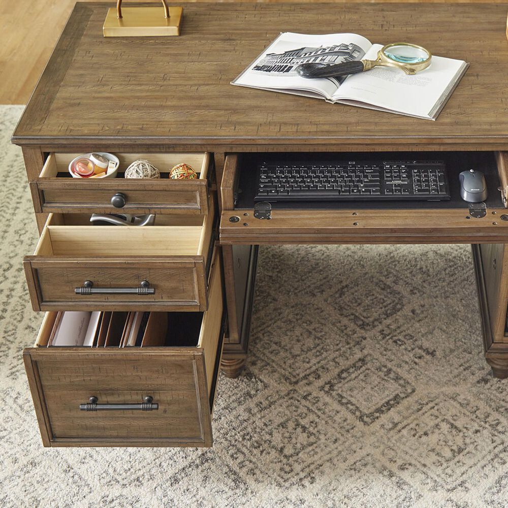 Riva Ridge Hensley 3-Piece Executive Desk with Door Bookcase and Combo File Set in Honey, , large