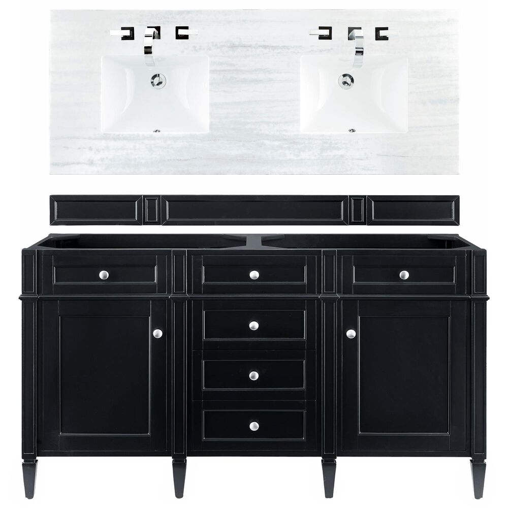 James Martin Vanities Brittany 60" Double Bathroom Vanity in Black Onyx with 3 cm Arctic Fall Solid Surface Top, , large