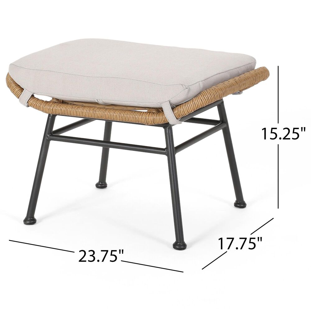 Hearth and Haven Montana Outdoor Ottoman with Beige Cushion in Light Brown and Black &#40;Set of 2&#41;, , large