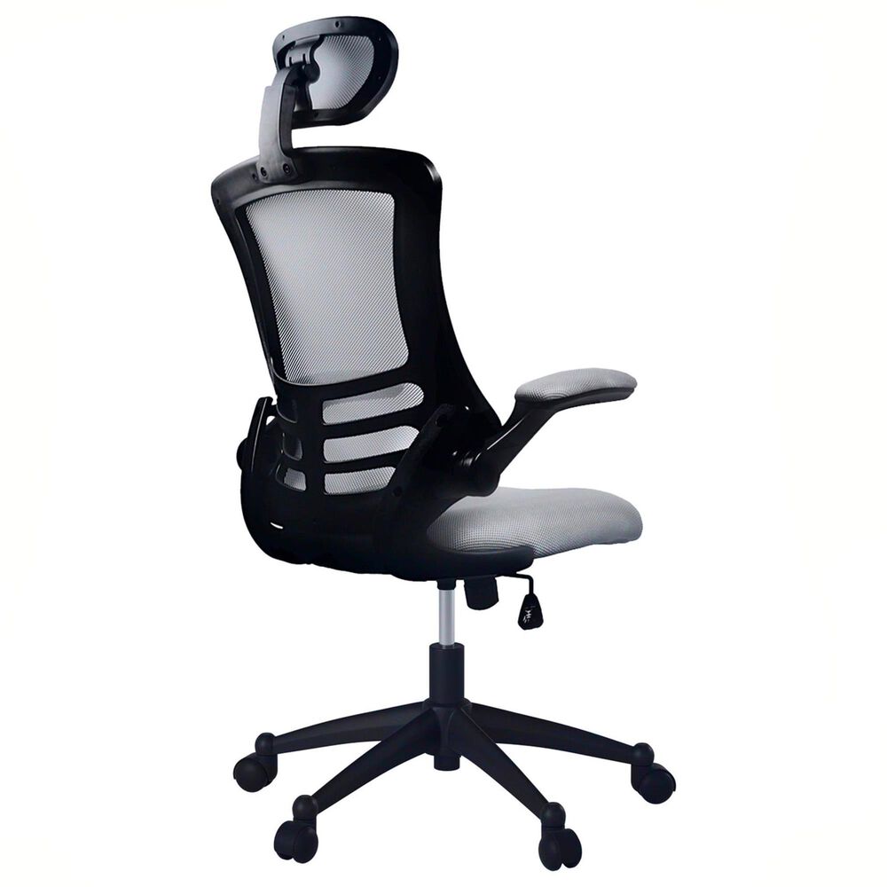 Rta Products Llc Modern High-Back Mesh Executive Office Chair with Headrest and Flip-Up Arms in Silver Grey, , large
