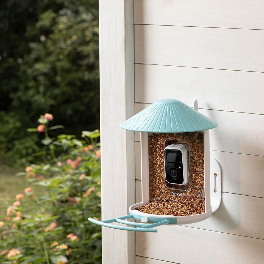 Birdfy Bird Feeder with Smart Camera and Solar Panel in Blue and White, , large