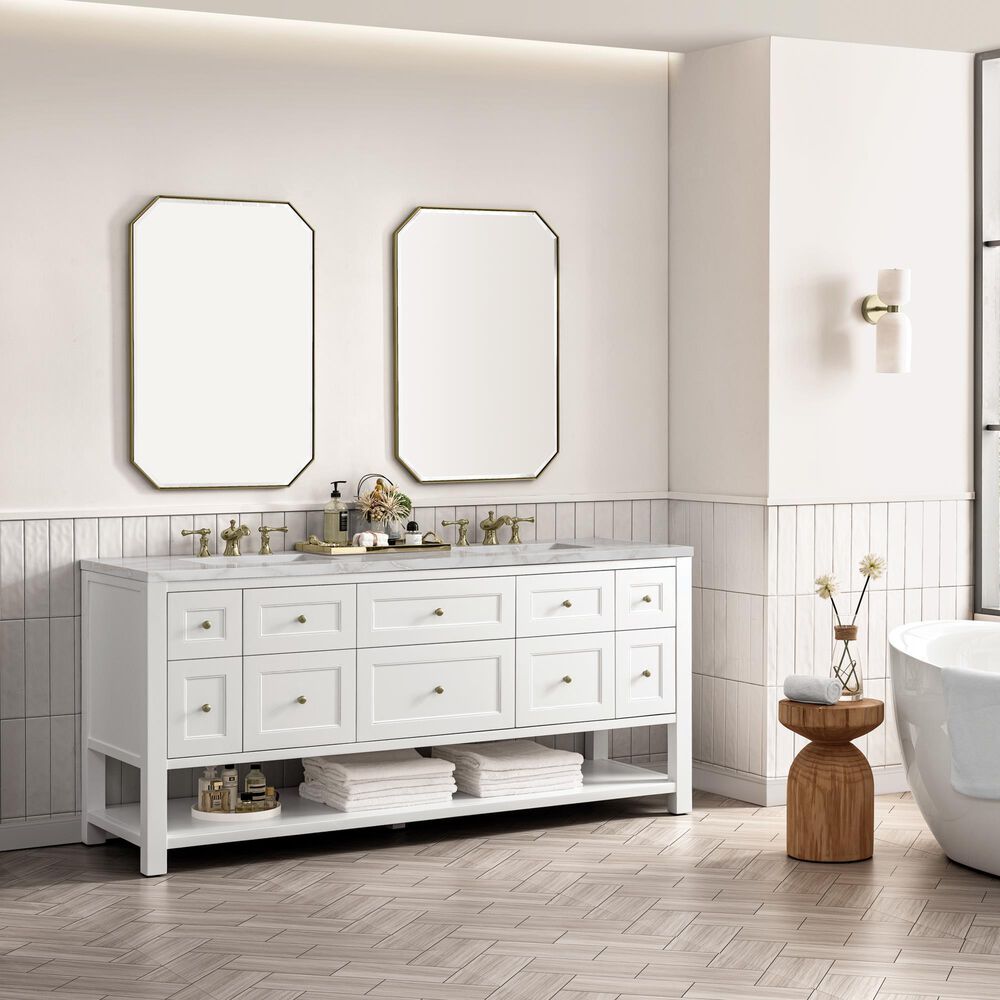James Martin Vanities Breckenridge 72" Double Bathroom Vanity in Bright White with 3 cm Eternal Jasmine Pearl Silestone Top, Rectangular Sinks and FreePower Wireless Charger, , large