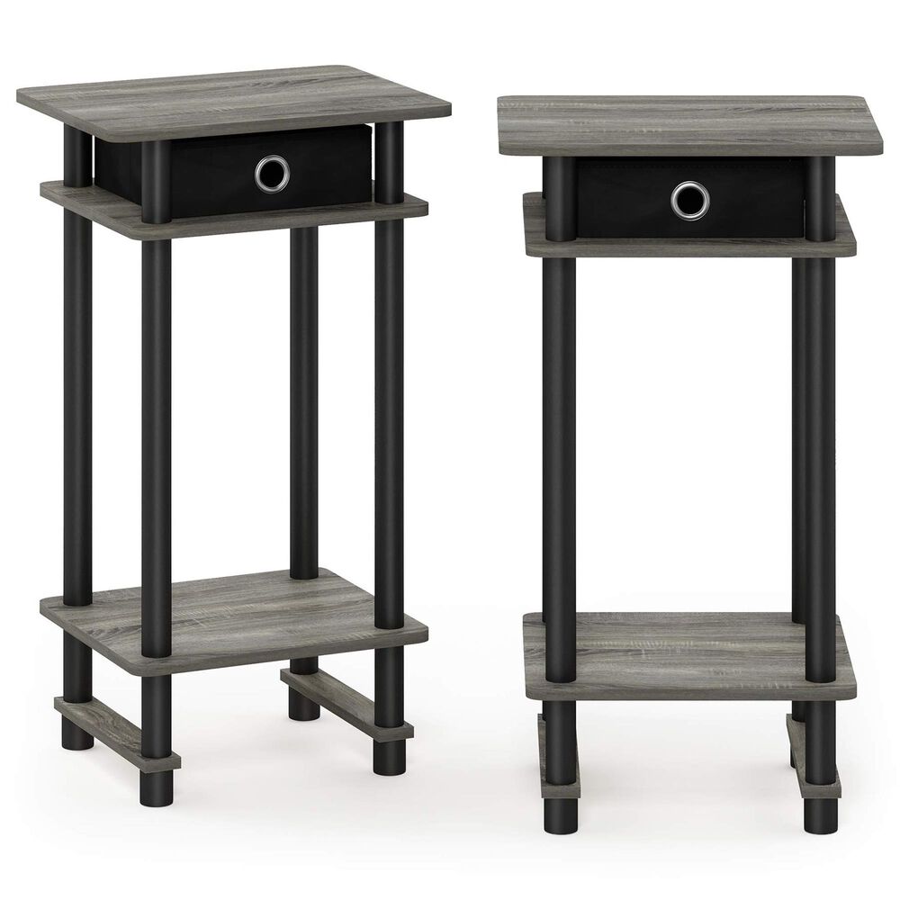 HOMLUX Tall End Table with Bin in French Oak Grey and Black (Set of 2), , large
