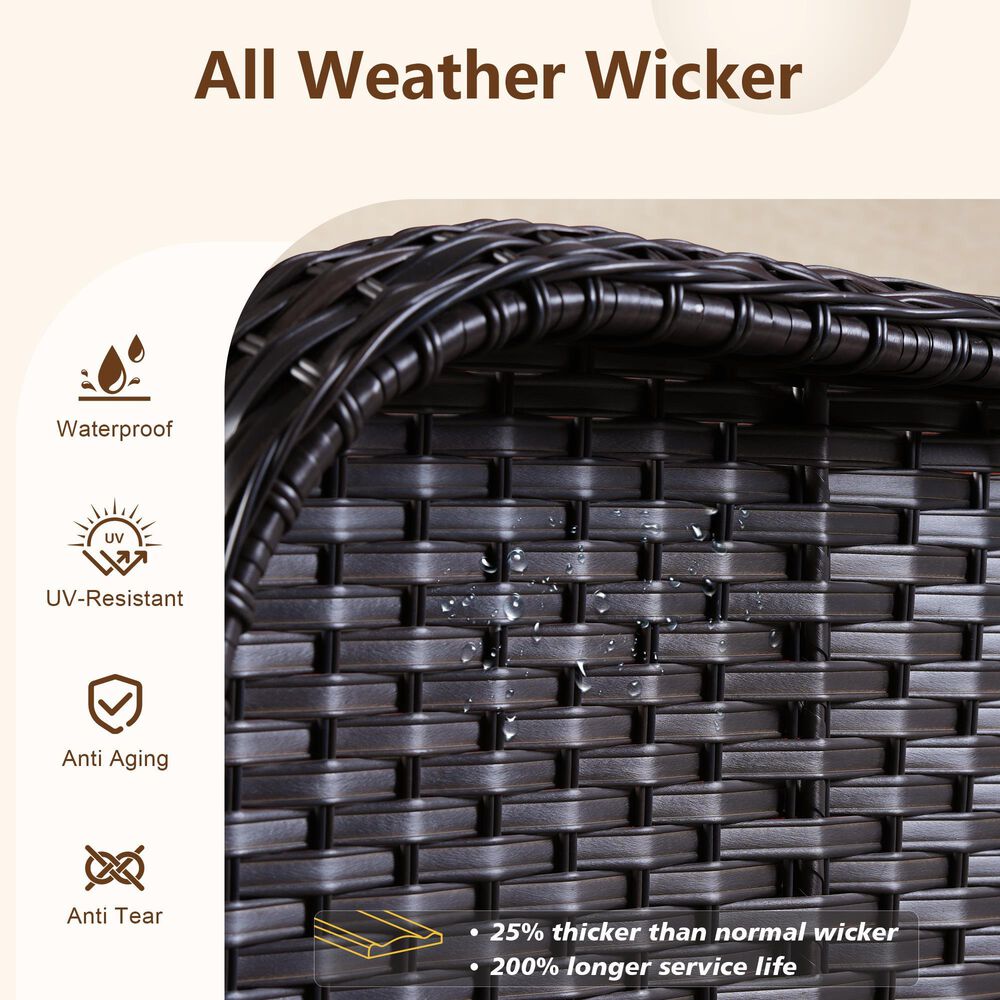 HOMLUX 29" Patio Single Chair with Brown Wicker in Beige (Set of 2), , large