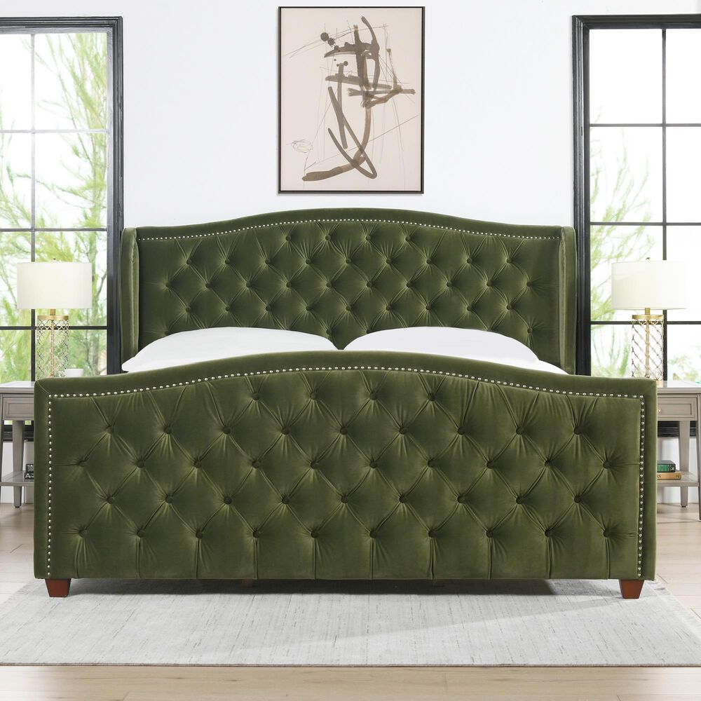 Jennifer Taylor Home Marcella King Upholstered Bed in Olive Green NFM