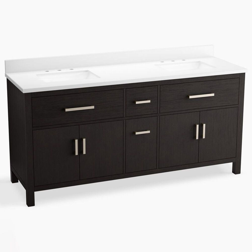 Kohler Kresla 72" Double Bathroom Vanity in Carbon Oak with 3 cm White Quartz Top and Rectangular Sinks, , large