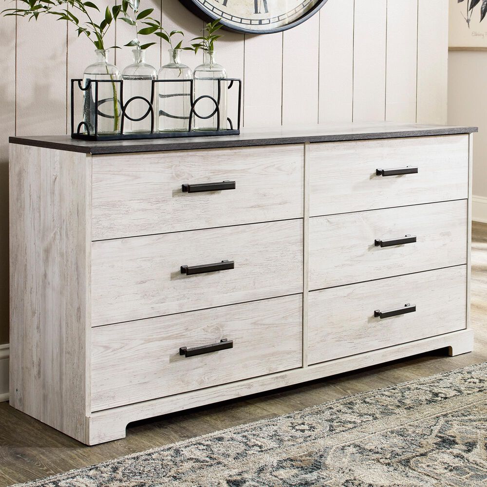 Ashley Shawburn 6-Drawer Dresser in Whitewash and Charcoal Gray, , large