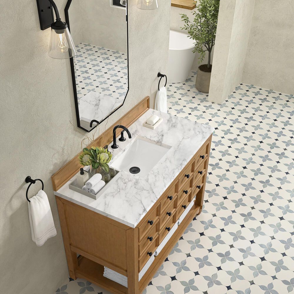 James Martin Malibu 48&quot; Single Bathroom Vanity in Amber Birch with Carrara White Marble Top and Rectangular Sink, , large