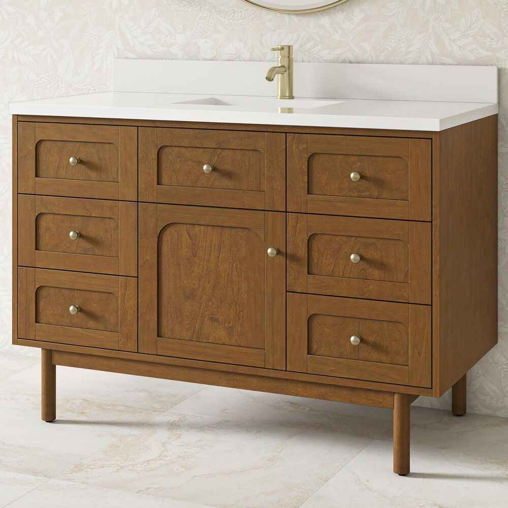 James Martin Laurent 48" Single Bathroom Vanity in Honey Oak with Single Hole 3 cm White Zeus Silestone Top and Rectangular Sink, , large