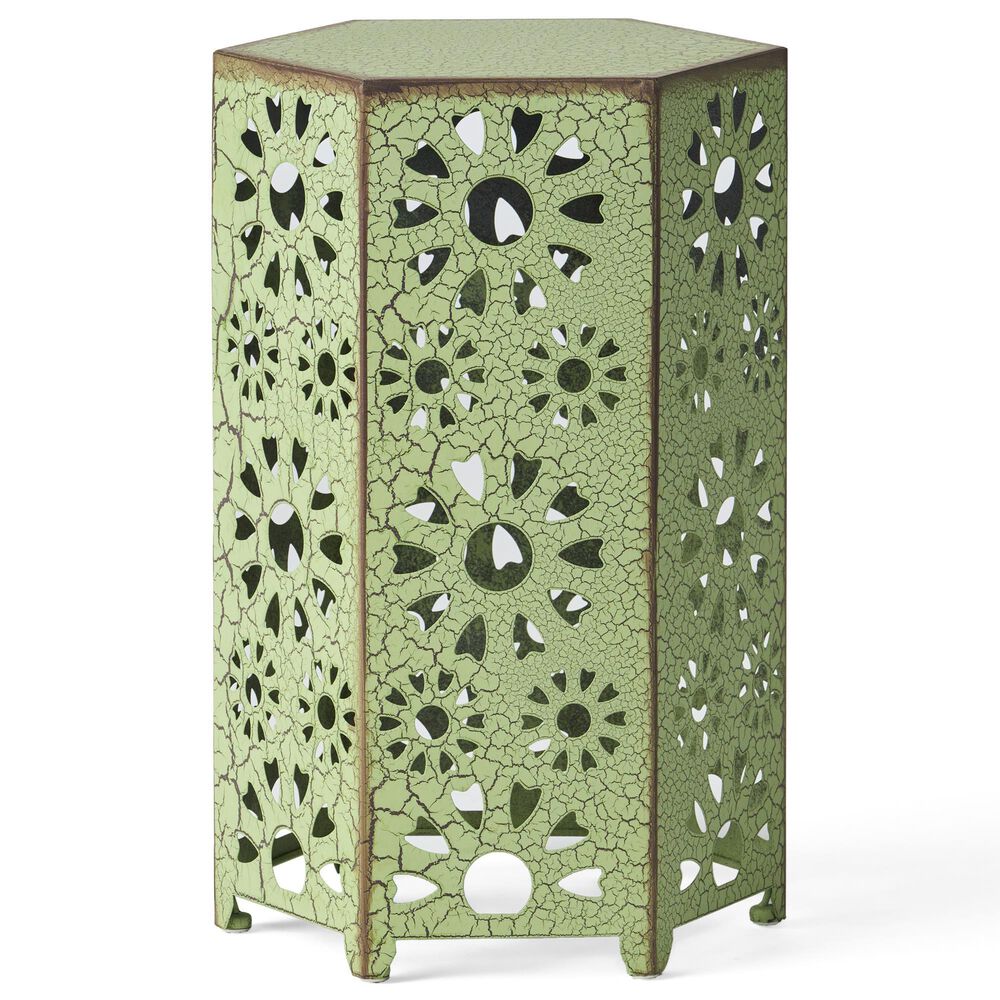 Hearth and Haven Galore 14" Outdoor Hexagon Metal Side Table with Sunburst Cut Out Design in Green, , large