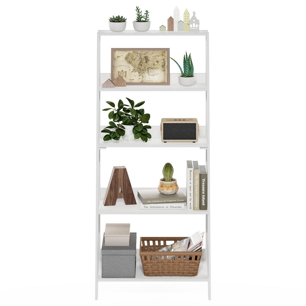 HOMLUX 5-Tier Ladder Display Bookshelf in White, , large