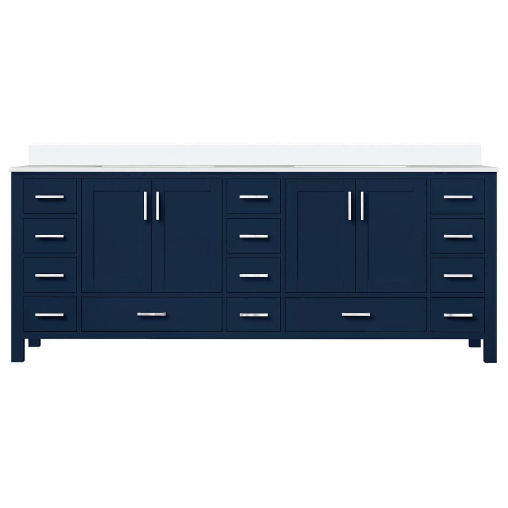 Lexora Home Jacques 84" Double Bathroom Vanity in Navy Blue with 2 cm White Quartz Top and Rectangular Sinks, , large
