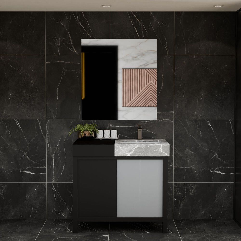 Lexora Home Zilara 36&quot; Single Bathroom Vanity in Black and Grey with 11 cm Castle Grey Marble Top and Rectangular Sink, , large
