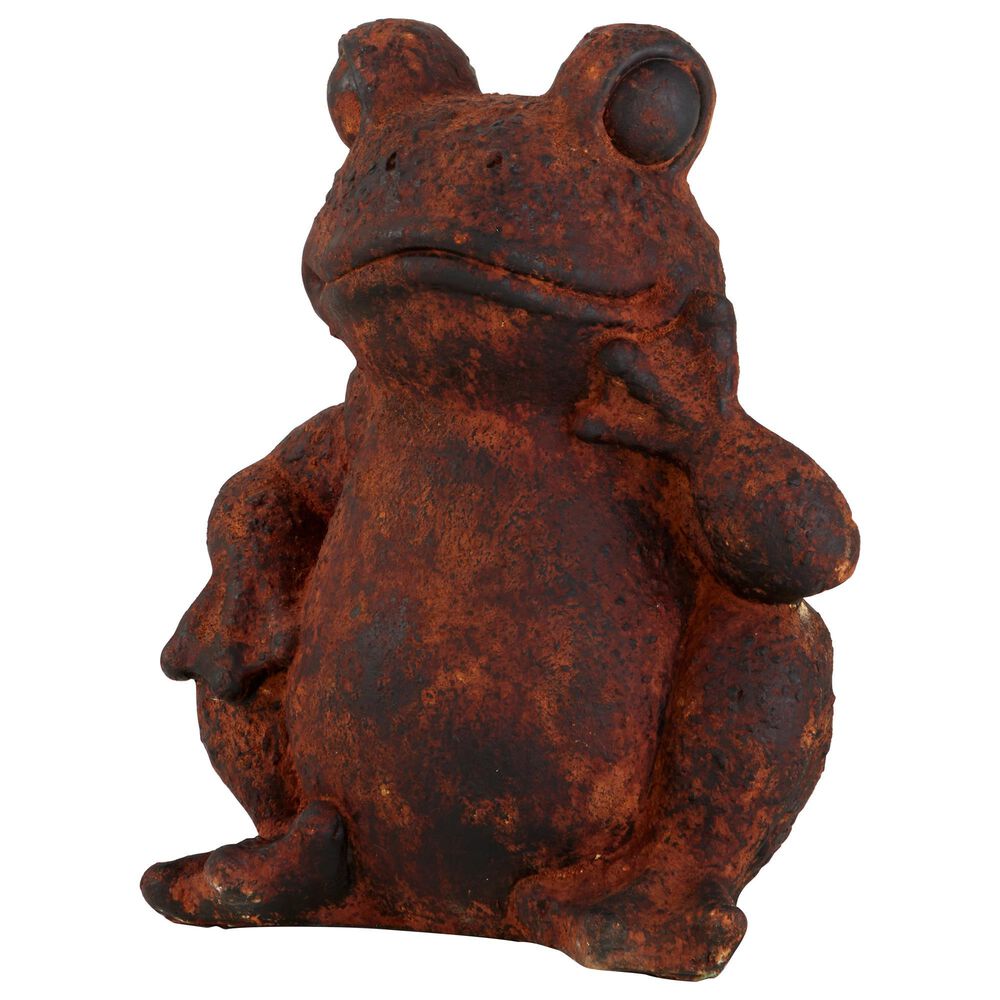 Maple and Jade 16&quot; Rustic Magnesium Oxide Frog Garden Sculpture in Rust, , large