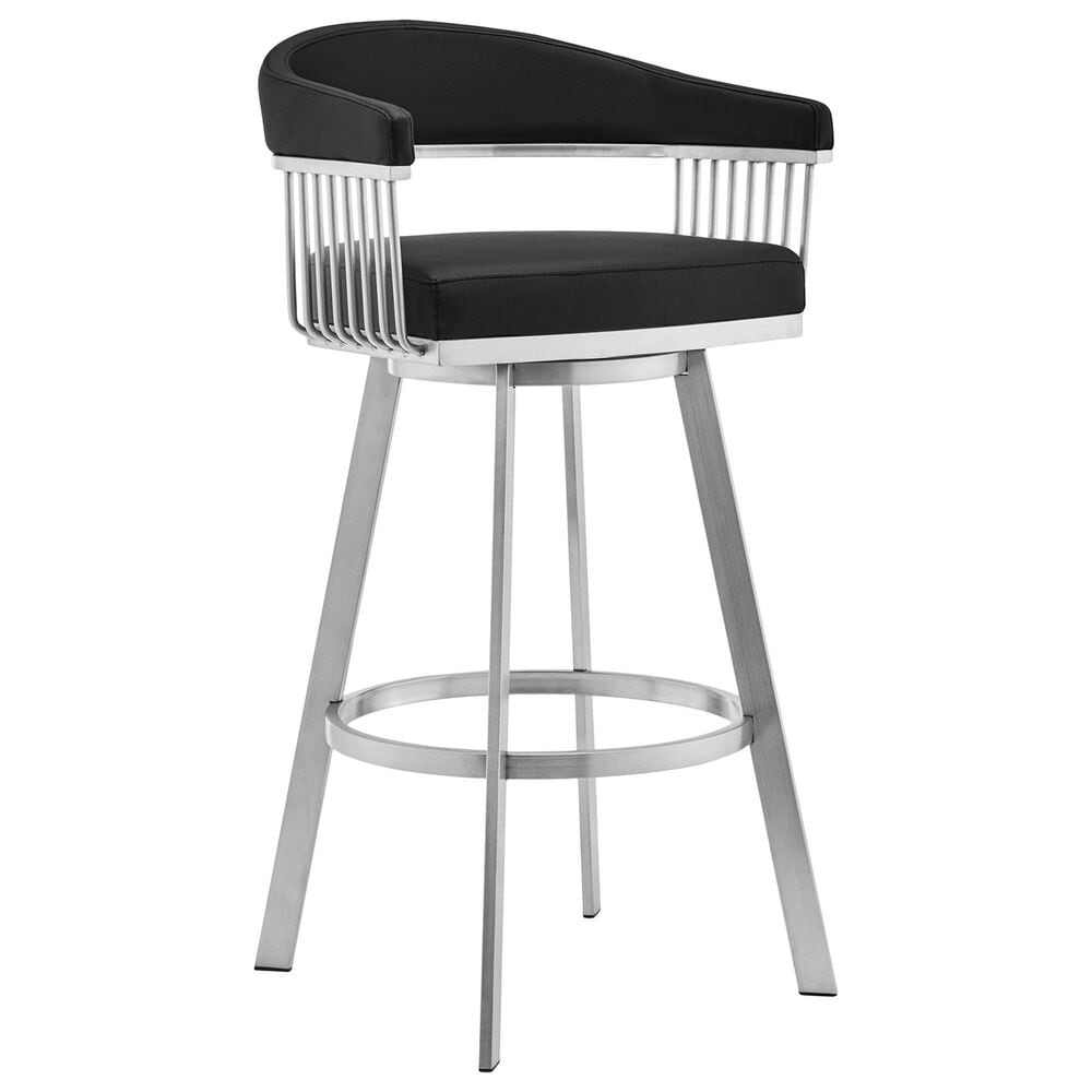 Blue River Chelsea 30" Swivel Barstool with Black Cushion in Brushed Stainless Steel, , large
