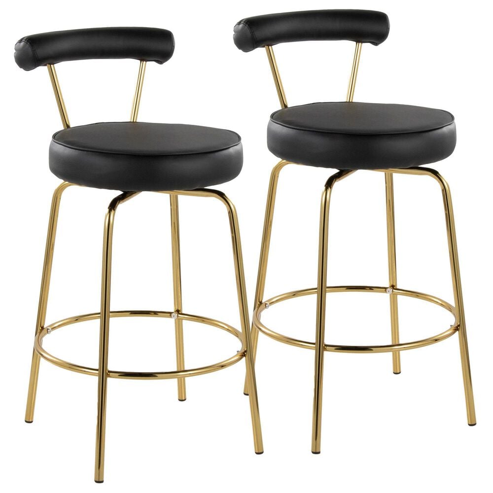 Lumisource Rhonda Swivel Counter Stool with Black Cushion in Gold (Set of 2), , large