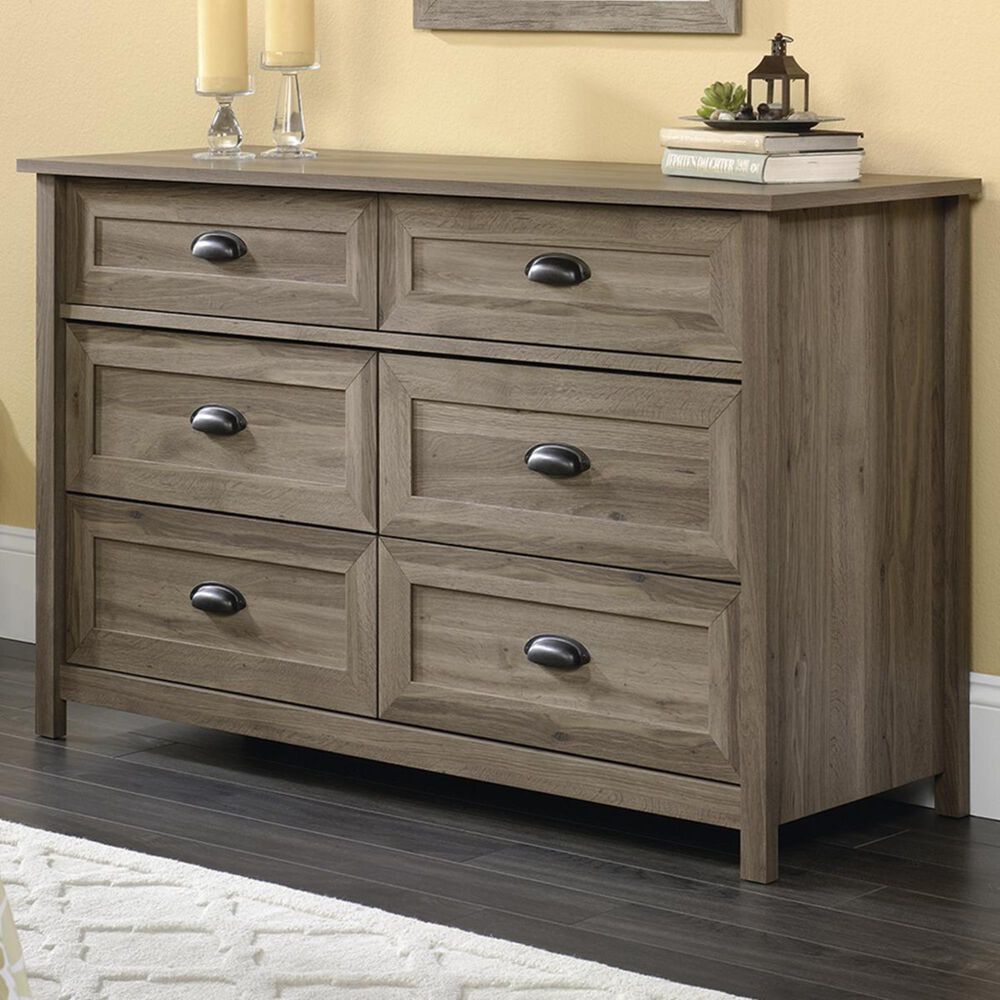 Sauder County Line 6 Drawer Dresser in Salt Oak, , large