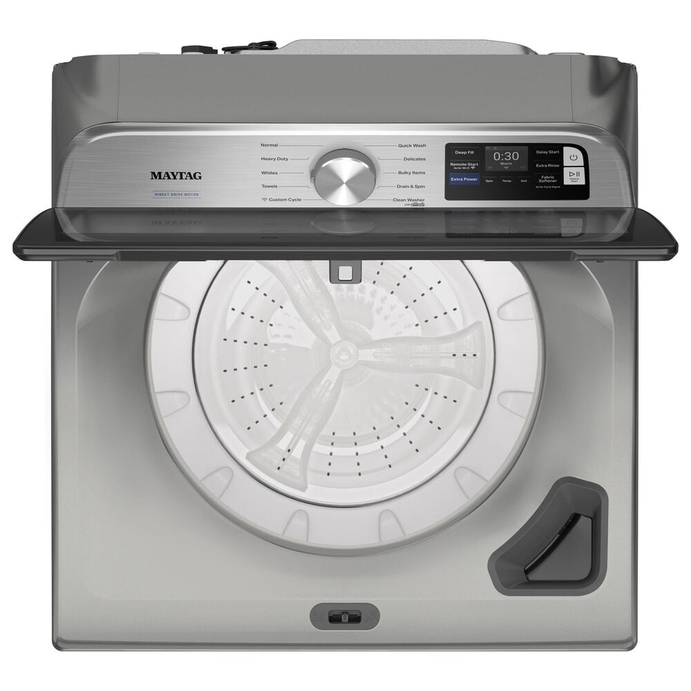 Maytag 5.3 Cu. Ft. Smart Top Load Washer and 7.4 Cu. Ft. Smart Electric Top Load Dryer Laundry Pair in Classic Silver, , large