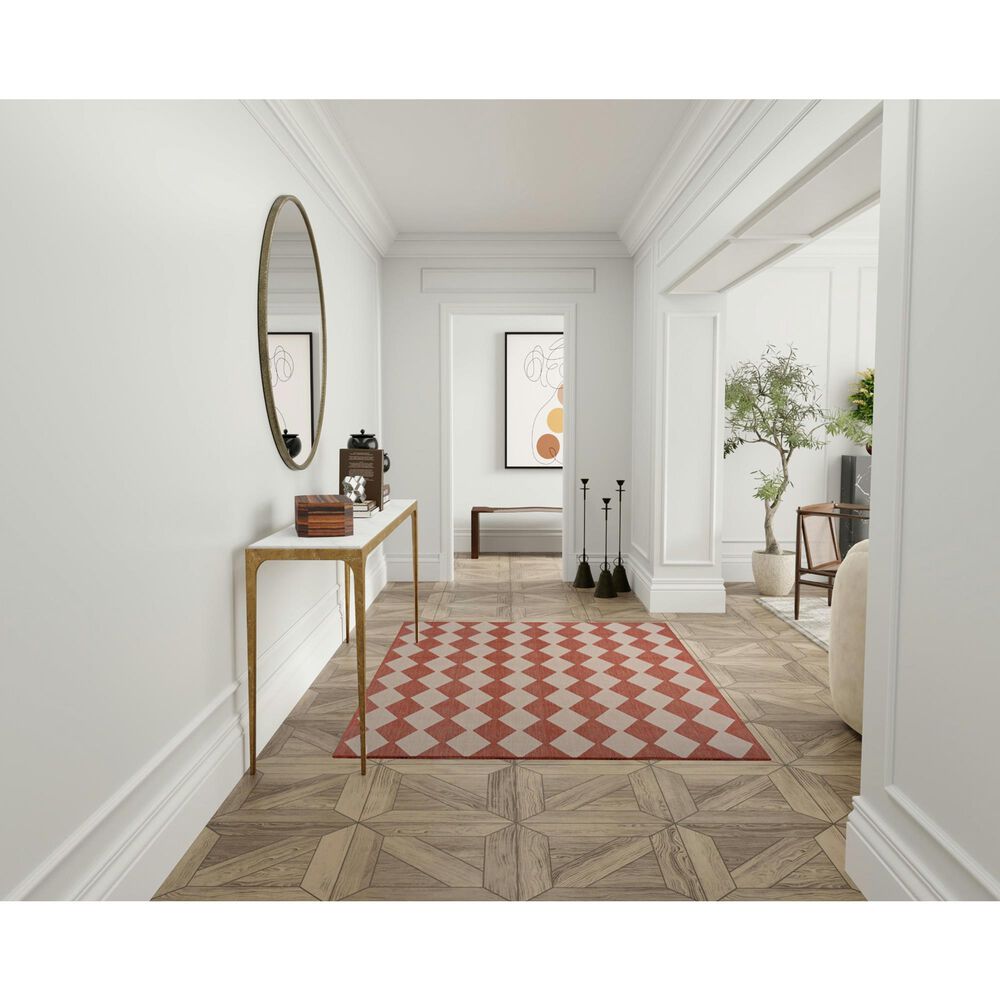 Nourison Positano Geometric Terracotta 5&#39; x 7&#39; Indoor/Outdoor Area Rug, , large
