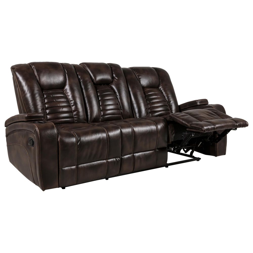 Oxford Furniture Dual Manual Reclining Sofa with Drop Down Table in Bolero Coffee, , large