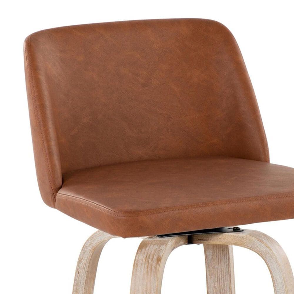 LumiSource Toriano Swivel Bar Stool with Camel Faux Leather Upholstery in Whitewashed and Black (Set of 2), , large