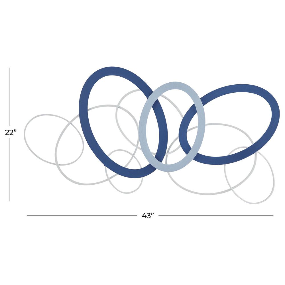 Maple and Jade 22&quot; x 43&quot; Geometric Overlapping Oval Wall Decor in Matte Blue and White, , large