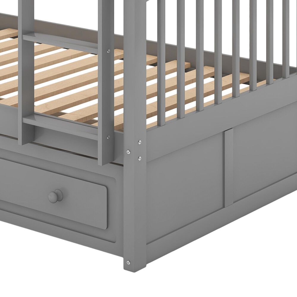 Hearth and Haven Twin over Twin Convertible Bunk Bed with Drawers in Gray, , large