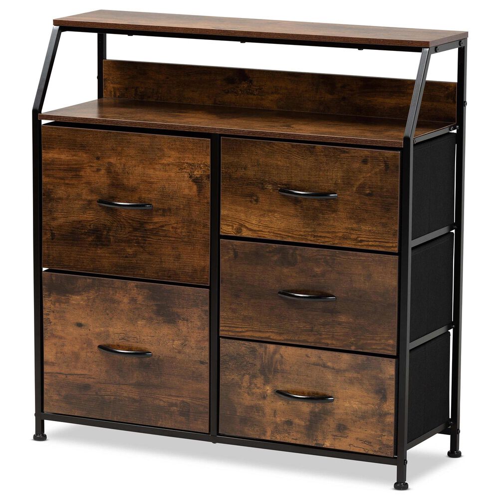 Baxton Studio Jacopo 5-Drawer Storage Cabinet in Walnut Brown and Black, , large