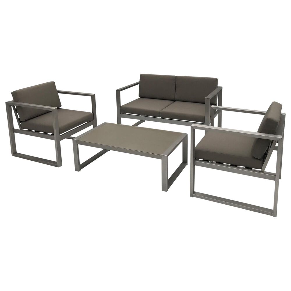 Noble House Navan 4-Piece Patio Chat Set with Khaki Cushion in Silver, , large