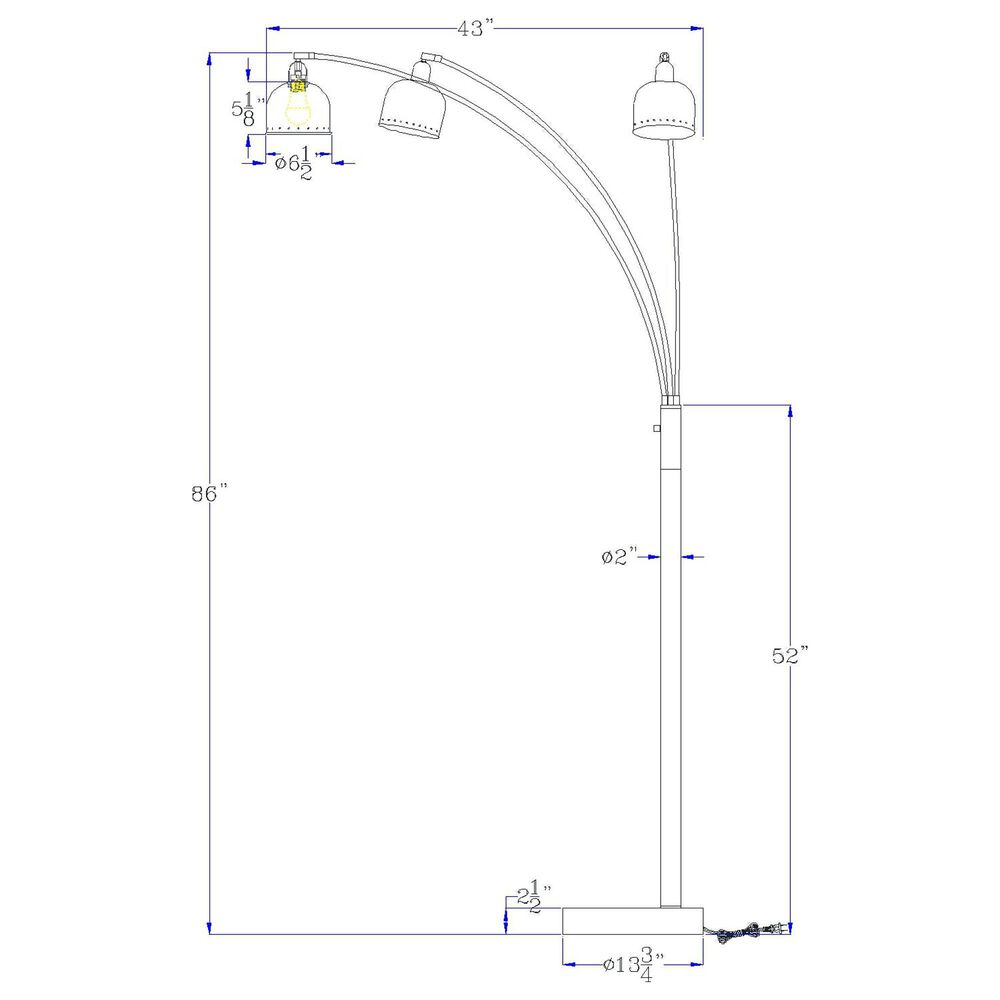 Cal Lighting Ellington 3 Lit arc floor lamp, , large