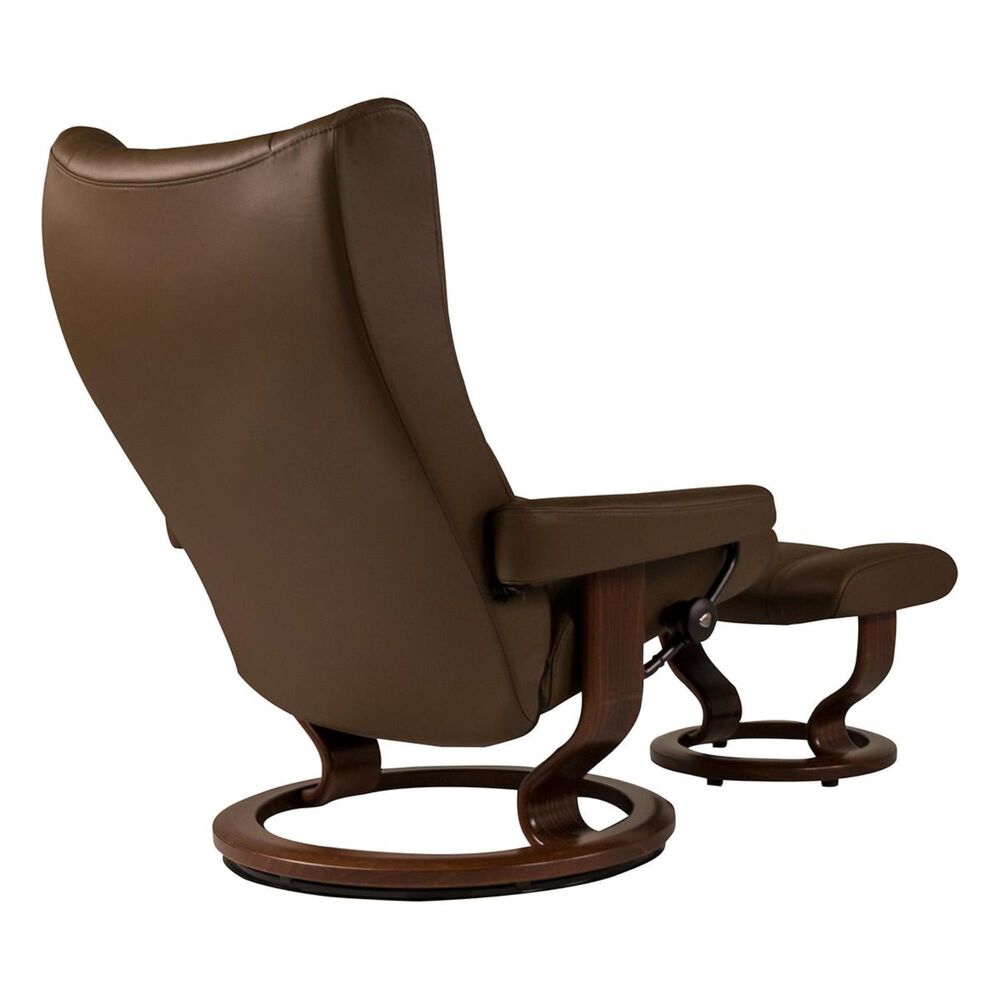Stressless Wing Large Leather Classic Chair and Ottoman in Paloma Chestnut, , large