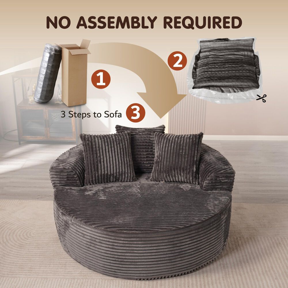 HOMLUX 59" Plush Corduroy Round Chair in Gray, , large