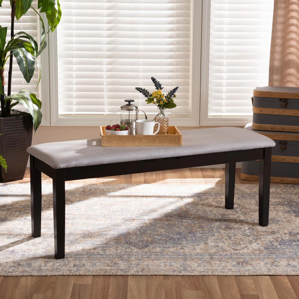 Baxton Studio Teresa Dining Bench with Grey Cushion in Dark Brown, , large
