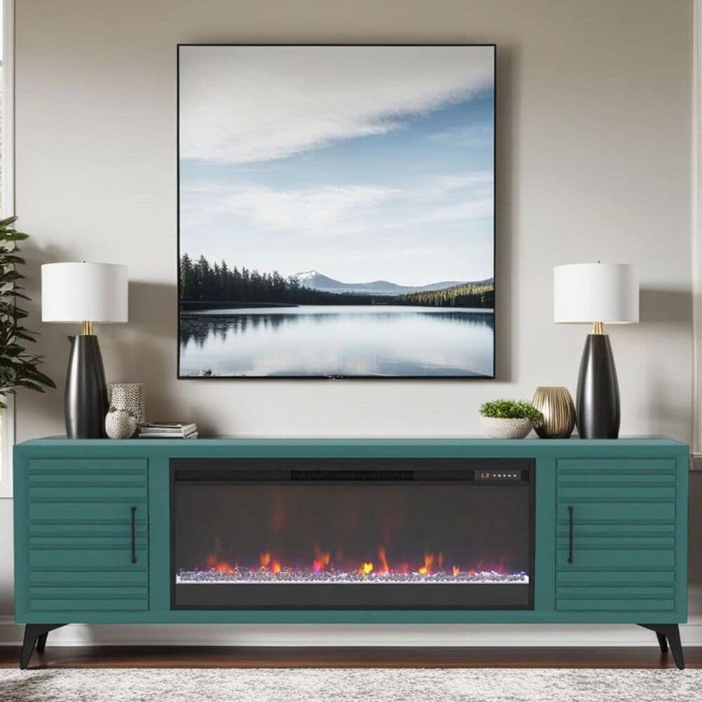 Legends Home Malibu 78&quot; Fireplace TV Stand in Teal and Black, , large