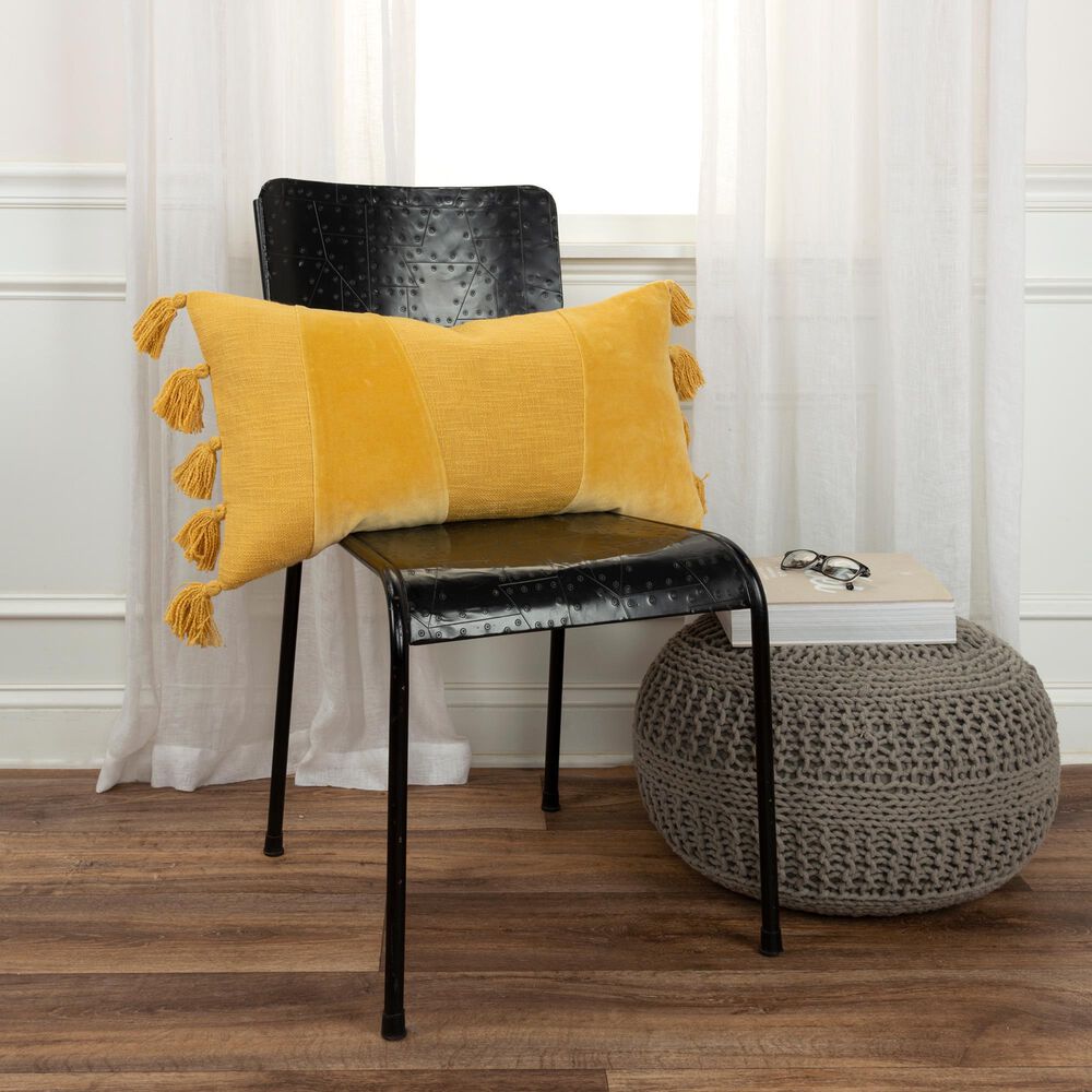 Rizzy Home 14&quot; x 26&quot; Polyester Filled Solid Lumbar Pillow in Yellow, , large