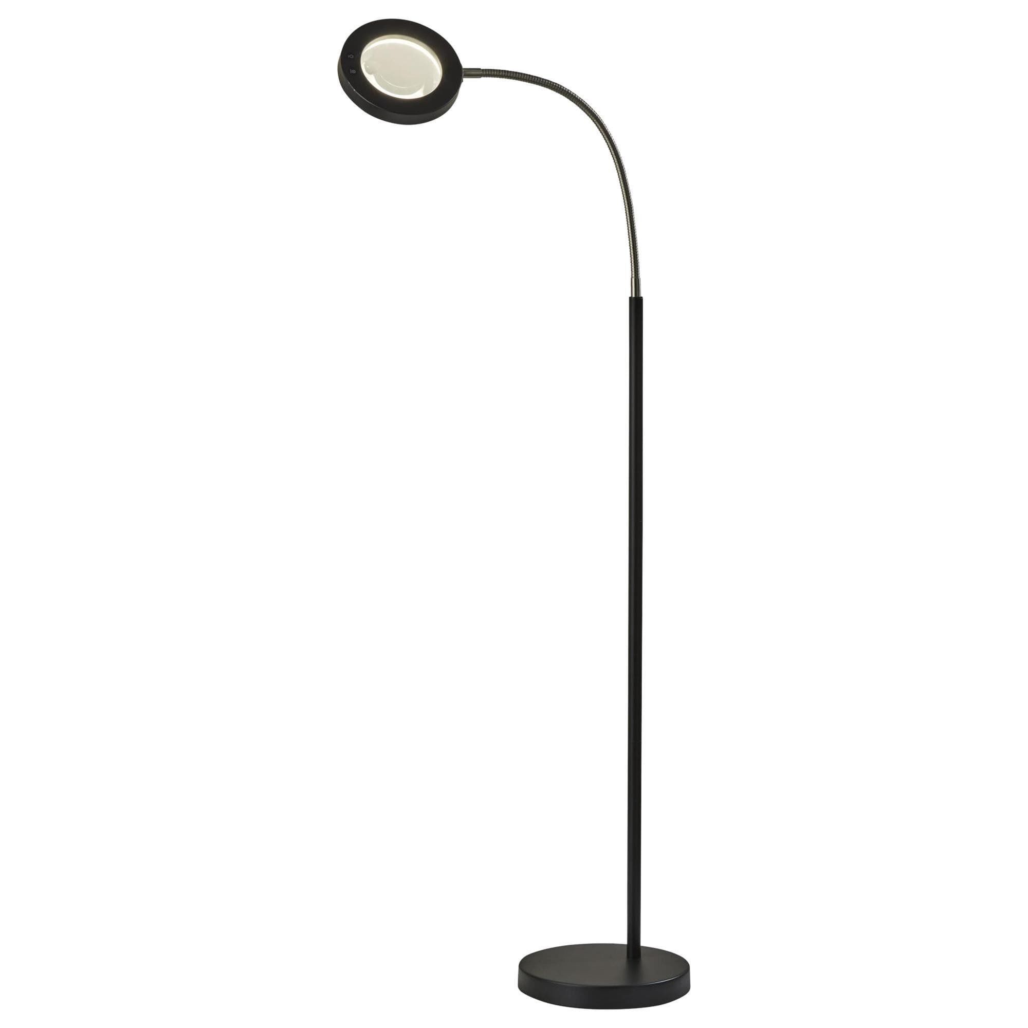 Adesso Holmes LED Magnifier Floor Lamp in Brushed Steel and Black NFM