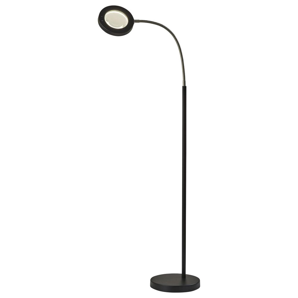Adesso Holmes LED Magnifier Floor Lamp in Brushed Steel and Black, , large