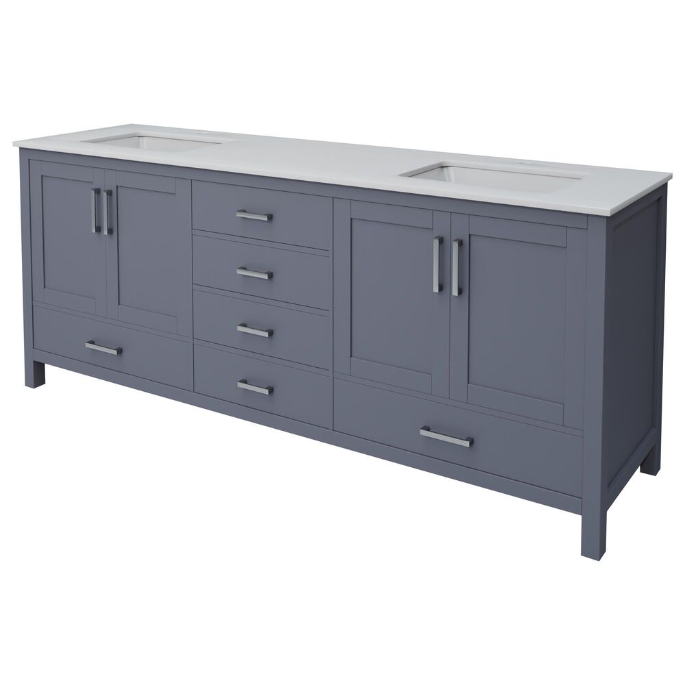 Lexora Home Jacques 72" Double Bathroom Vanity in Dark Grey with 2 cm White Cultured Marble Top and Rectangular Sinks, , large