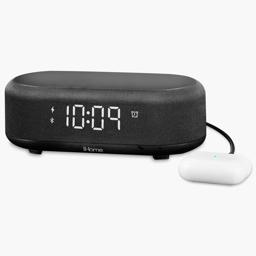 iHome Bluetooth Alarm Clock with Wireless Charger and USB Charging Station in Black, , large