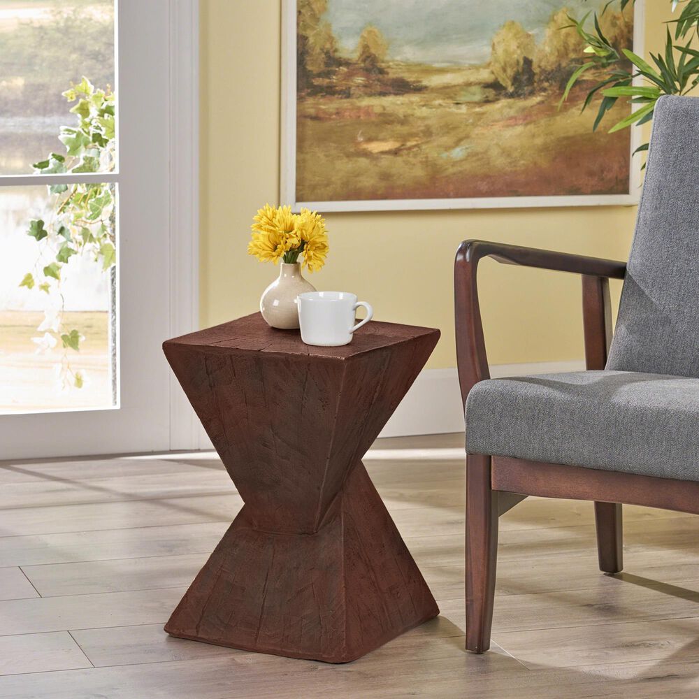 Hearth and Haven Tess Outdoor Twist-Shape Side Table in Dark Brown, , large