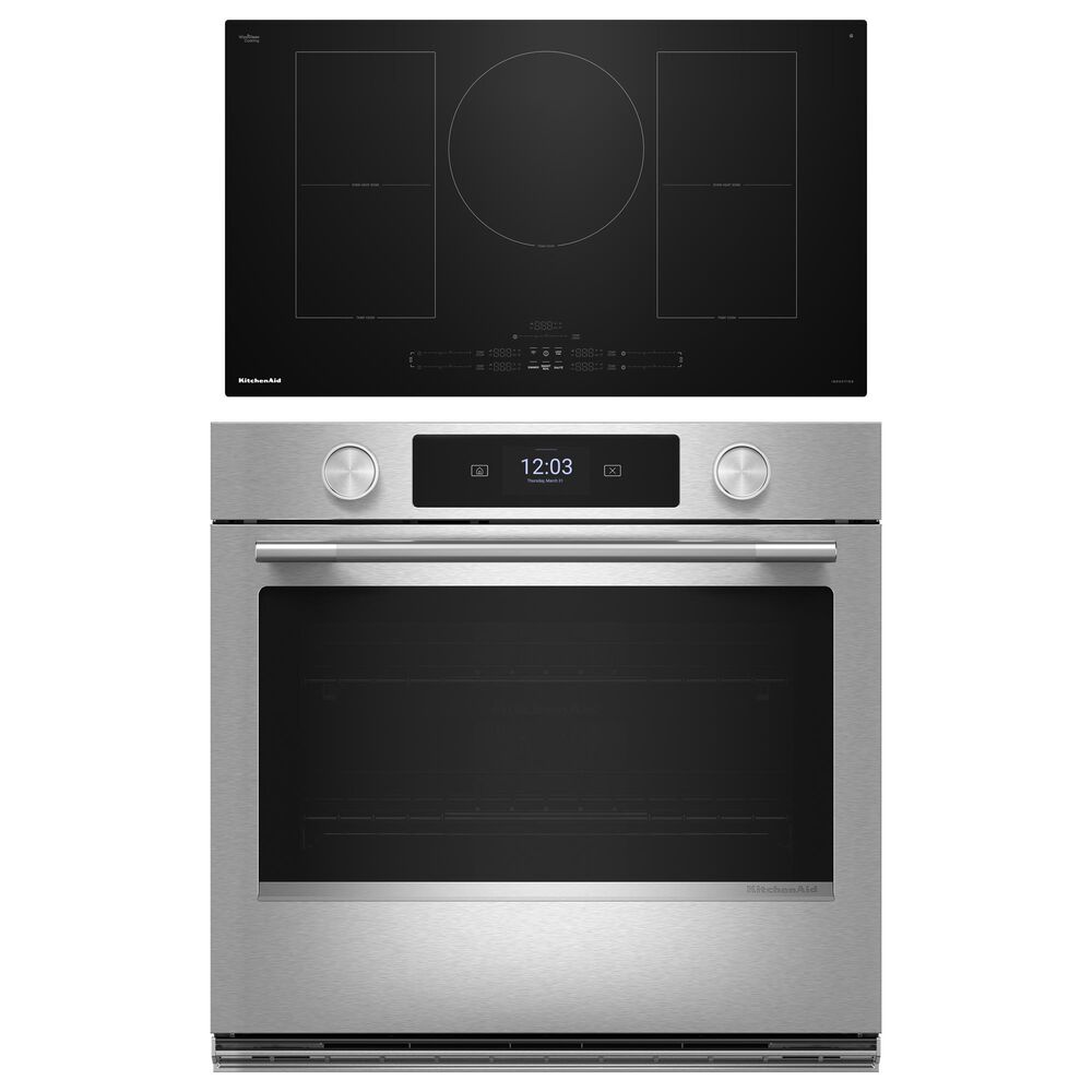 KitchenAid 2-Piece Kitchen Package with PrintShield Stainless Steel 30" Smart Single Wall Oven and Black 36" Induction Cooktop, , large
