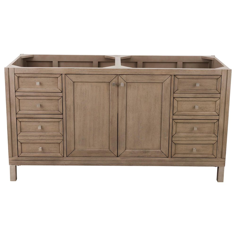 James Martin Chicago 60" Double Vanity Cabinet in White Washed Walnut and Chrome, , large
