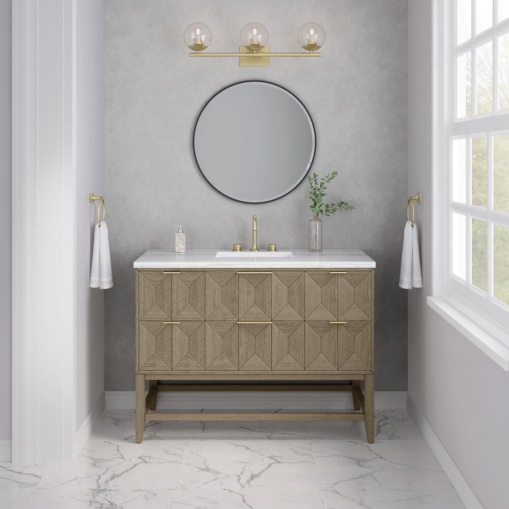 James Martin Vanities Emmeline 48&quot; Single Vanity in Pebble Oak with 3 cm Arctic Fall Solid Surface Top, , large