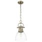 Golden Lighting Duncan 1-Light Small Pendant with Chain and Clear Shade in Aged Brass, , large